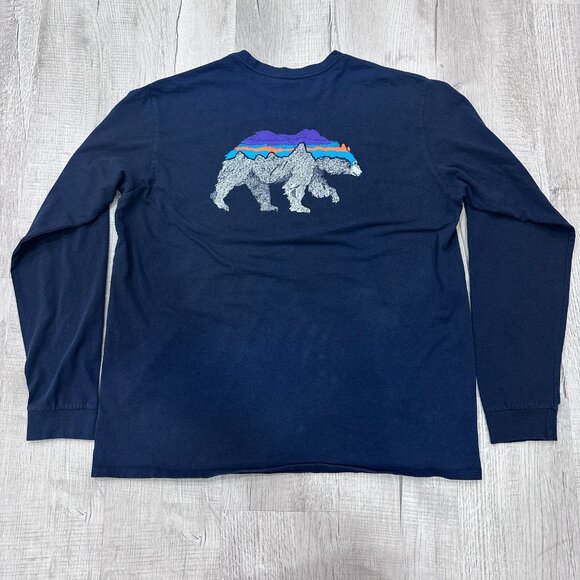 Patagonia Responsibili-tee Long Sleeve T-Shirt Men's Size L Bison Graphic Blue - Picture 9 of 11